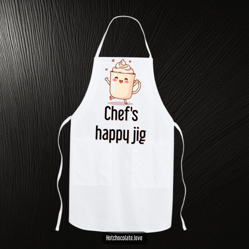 Funny Hot Chocolate Apron: A mug of hot chocolate dances with steam swirling, ready to cook.