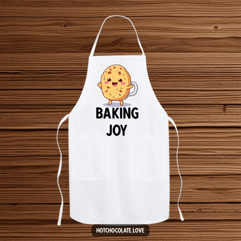 Funny Cookie Apron featuring a cheerful cookie with sprinkles doing a happy jig, ideal for humorous baking adventures.