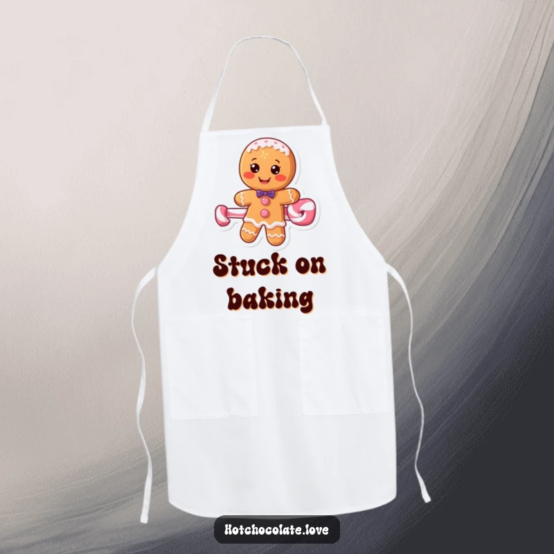 Funny gingerbread man on a peppermint stick illustration on a kitchen apron, perfect for chefs.