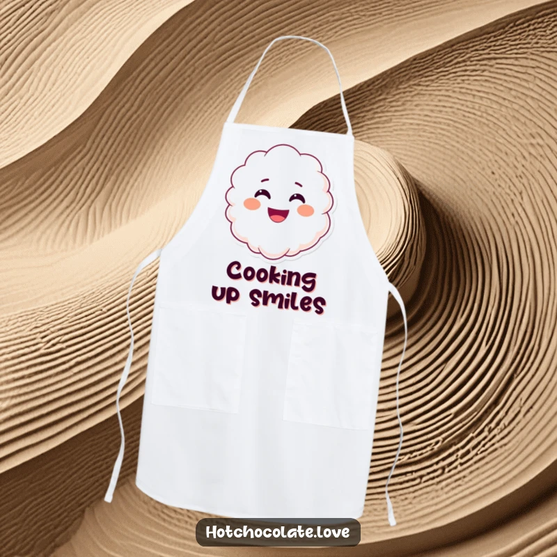 Funny smiling steam apron, with a happy face, adding warm flair and cheerful fun to cooking tasks.