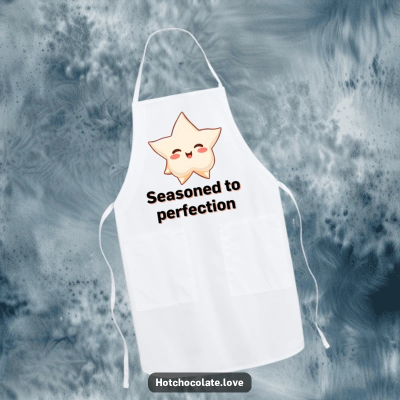 Funny apron showcasing a proud star anise floating serenely, bringing calm humor and kitchen protection.