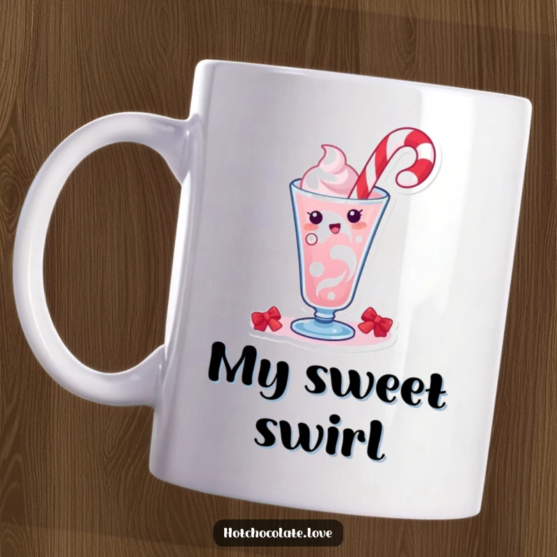 Funny mug featuring a cheerful candy cane character merrily swirling in a festive drink, bringing holiday cheer and a smile.