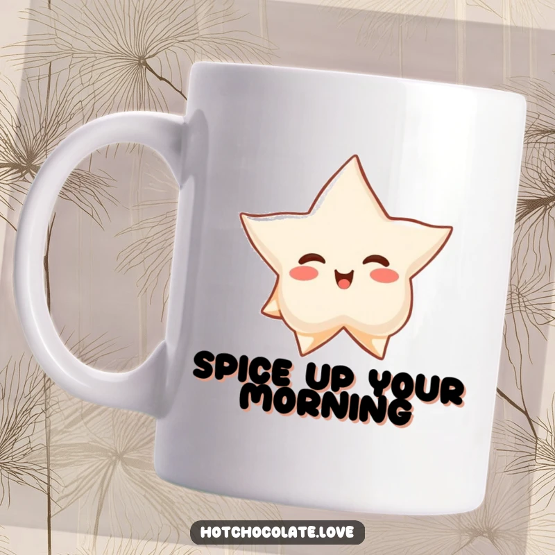 Funny mug featuring a proud star anise floating serenely, embodying calm and a hint of humorous spice.