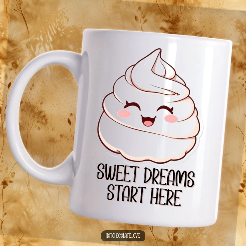 Funny mug featuring a cute whipped cream dollop with a playful wink, bringing sweet and humorous joy to your drink.