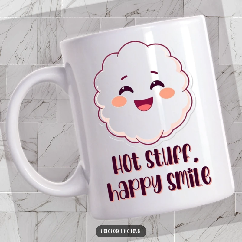 Funny smiling puff of steam making a happy face, representing warmth, joy, and cheerful delight for a comforting mug experience.