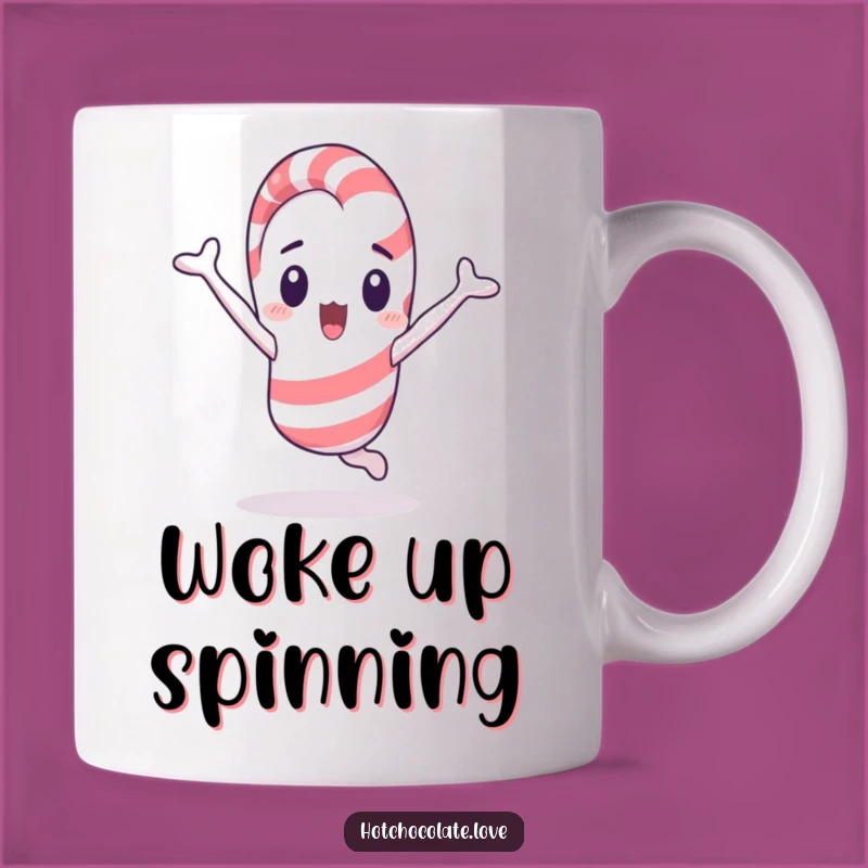 Funny Candy Cane Cartwheel Mug: Surprised Character, Perfect Unexpected Funny Gift