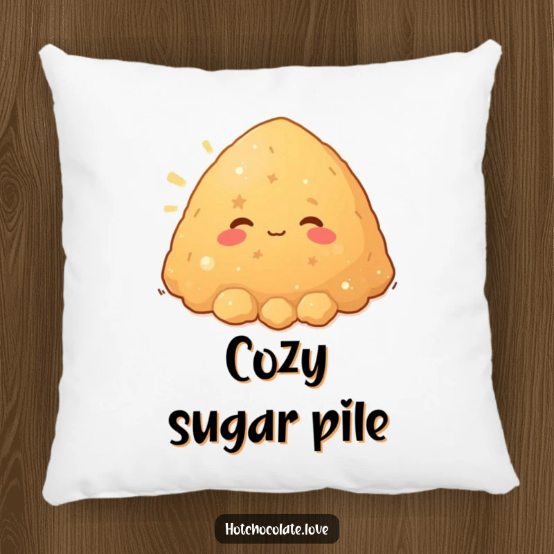 Funny pile of brown sugar character beaming with warmth, featured on a soft pillow, adding cozy sweetness.