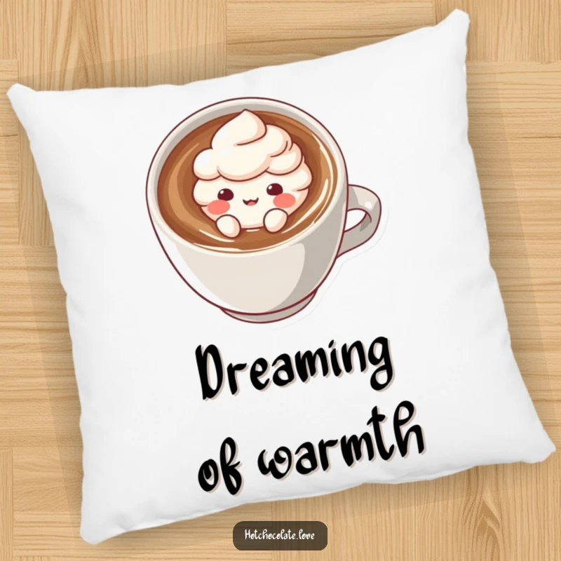 Funny pillow with a delightful cocoa powder puff character nestled in a warm drink, offering cozy comfort and a humorous accent.
