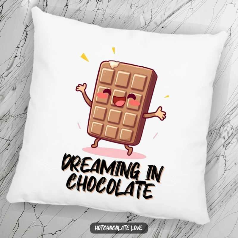 Funny Chocolate Bar Pillow with an enthusiastic dancing chocolate bar, offering comfort and sweet charm.