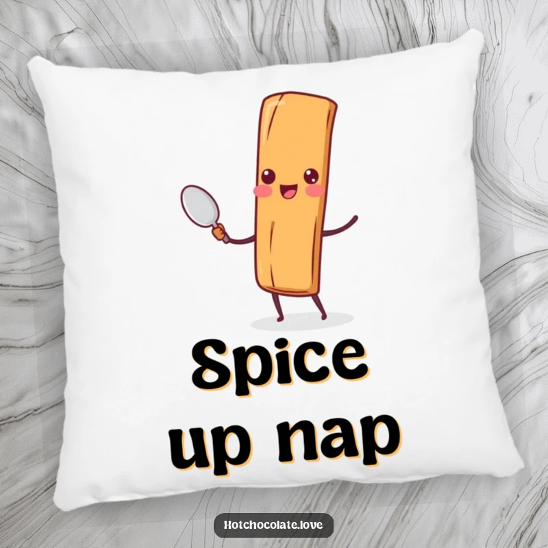 Funny Cinnamon Stick Spoon Pillow: A cheerful cinnamon stick character with a tiny spoon brings comfort and smiles to any cushion.