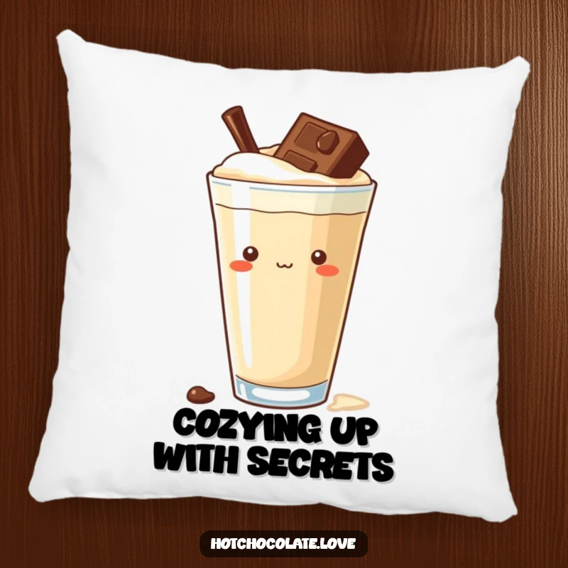 Funny curious chocolate chip pillow, peeking from a rich drink, offering cozy comfort and humorous intrigue for relaxation.