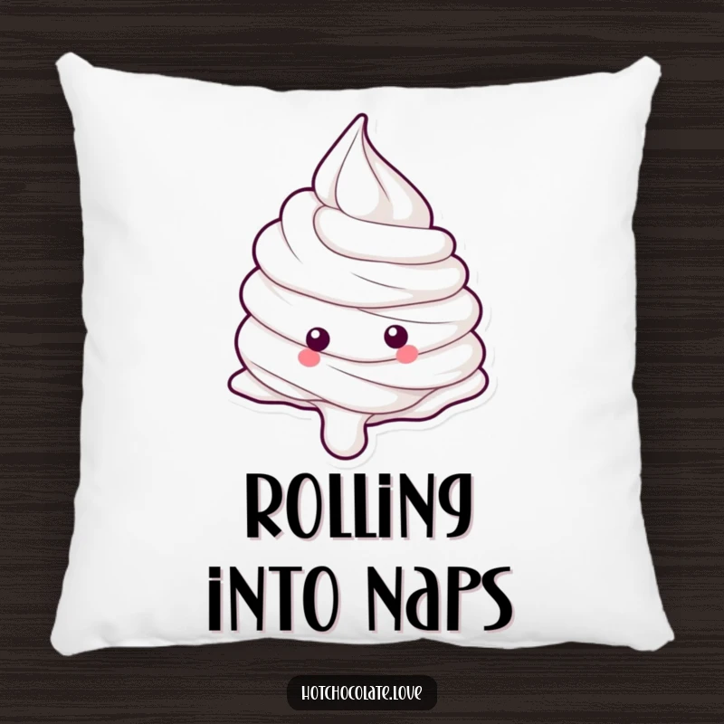Funny whipped cream dollop in a playful rolling motion, making this a soft and humorous decorative pillow.