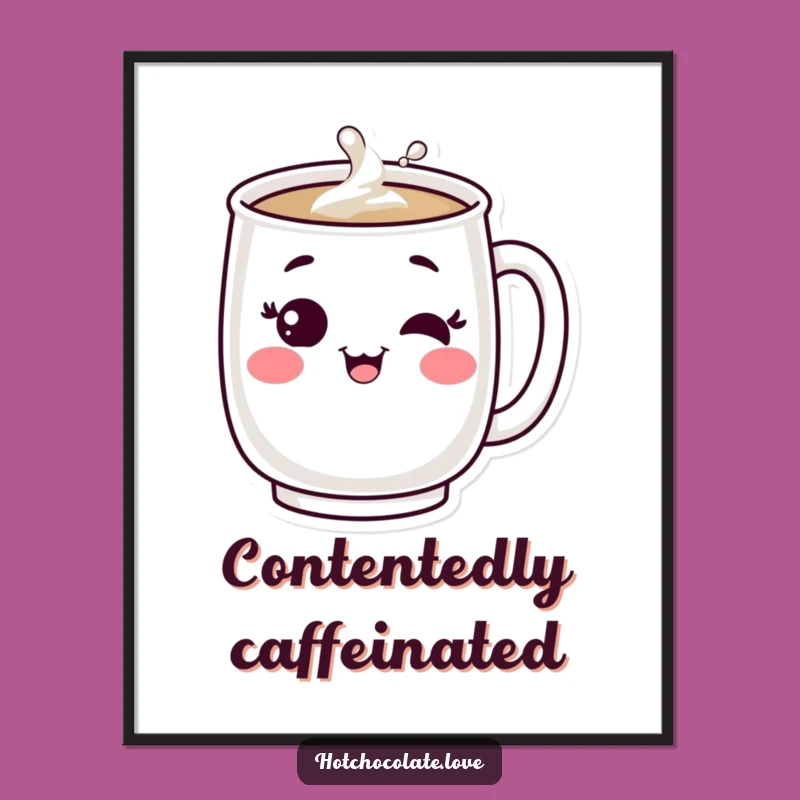 Funny Bubbling Mug Digital Art: Content Winking Character Decor
