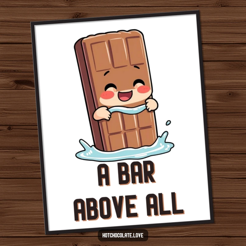 Funny Chocolate Digital Art Print of a giggling chocolate bar person taking a dip, full of sweet joy.