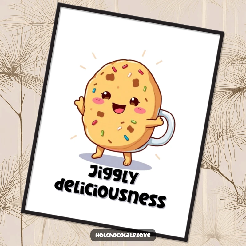 Funny Cookie Digital Art Print of a cheerful cookie with sprinkles doing a happy jig, perfect for sweet and humorous wall art.
