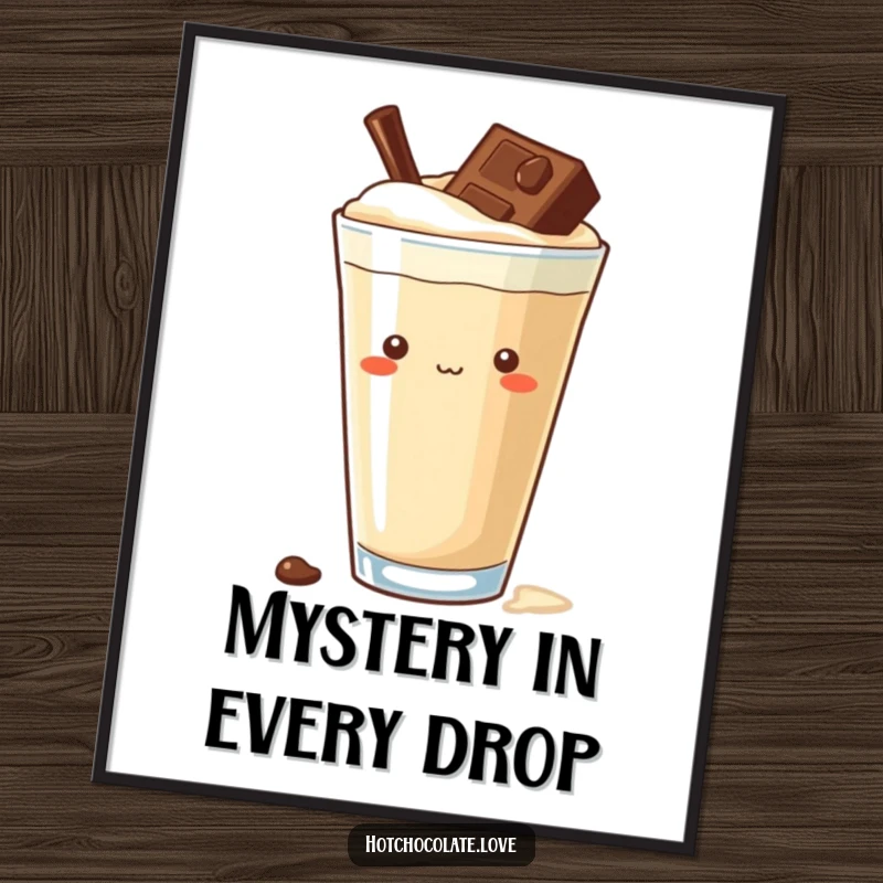 Funny curious chocolate chip digital art print, peeking from a rich drink, offering playful intrigue and charming delight instantly.