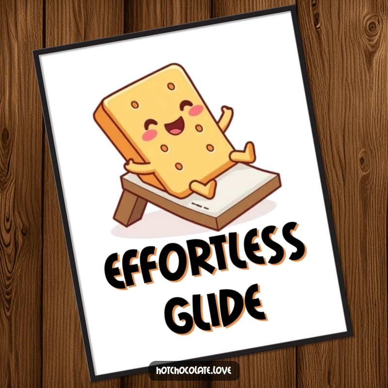 Funny Digital Art Print of a jolly graham cracker sliding, perfect for instant download and adding sweet, fun decor.