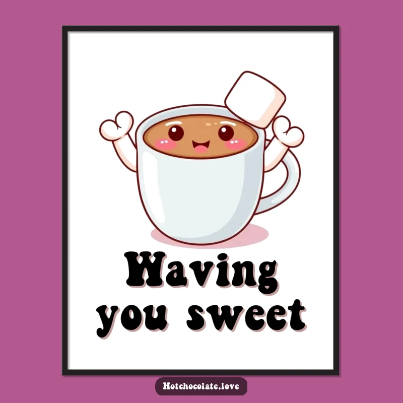 Funny Hot Chocolate Digital Art: Waving Marshmallow Arms, Instant Cheerful Decor Gift