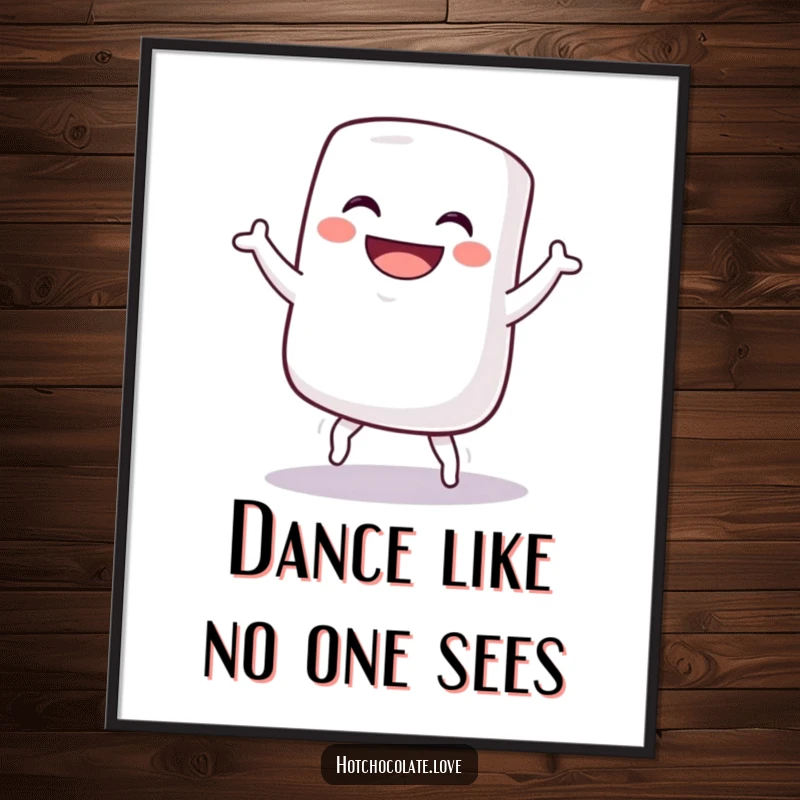 Funny digital art of a grinning marshmallow performing a silly dance, bringing whimsical humor and joy to any room, funny gift.