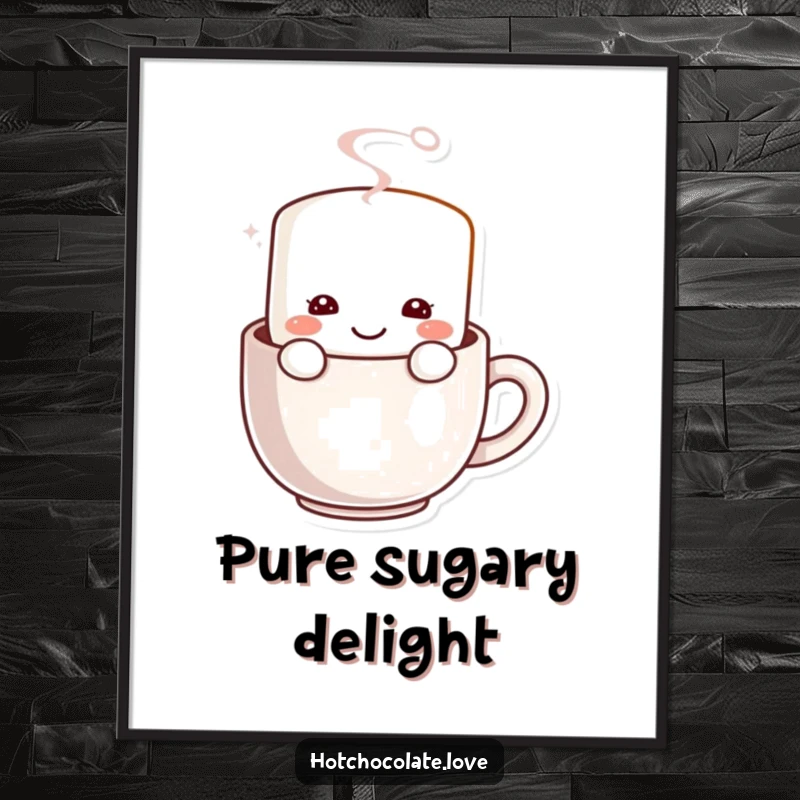 Funny Marshmallow Digital Art Print: A happy marshmallow smiling from a steaming mug, ready to add warmth and charm.