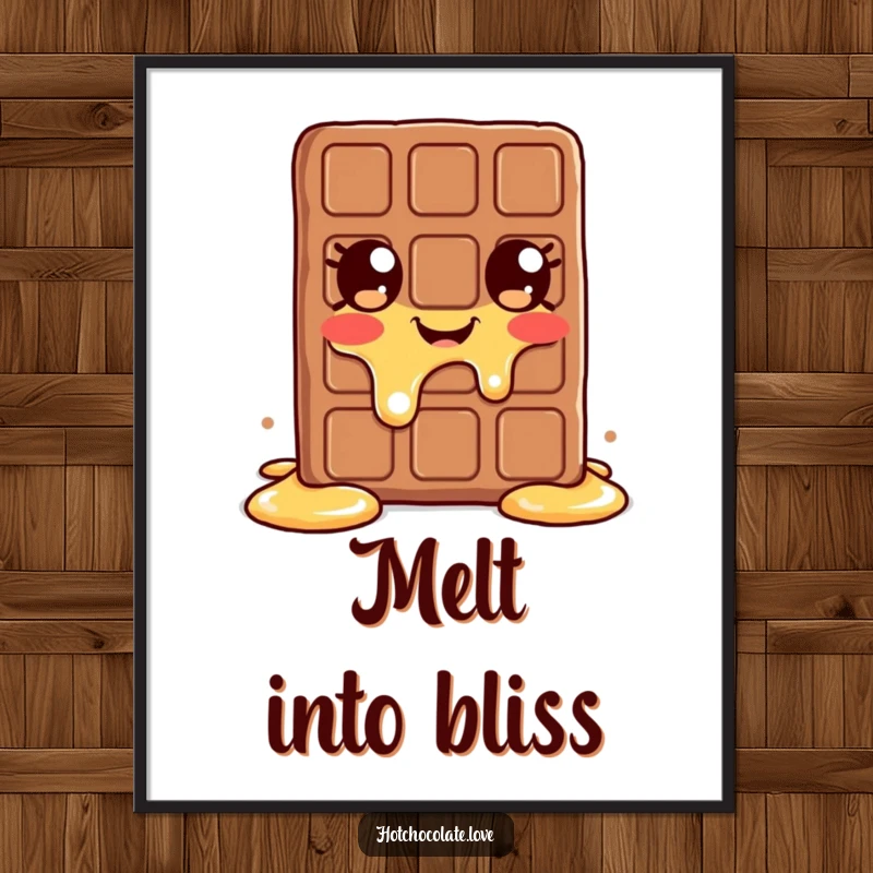 Funny melting chocolate bar digital art print, cheerful and melting, instantly downloadable sweet wall art.