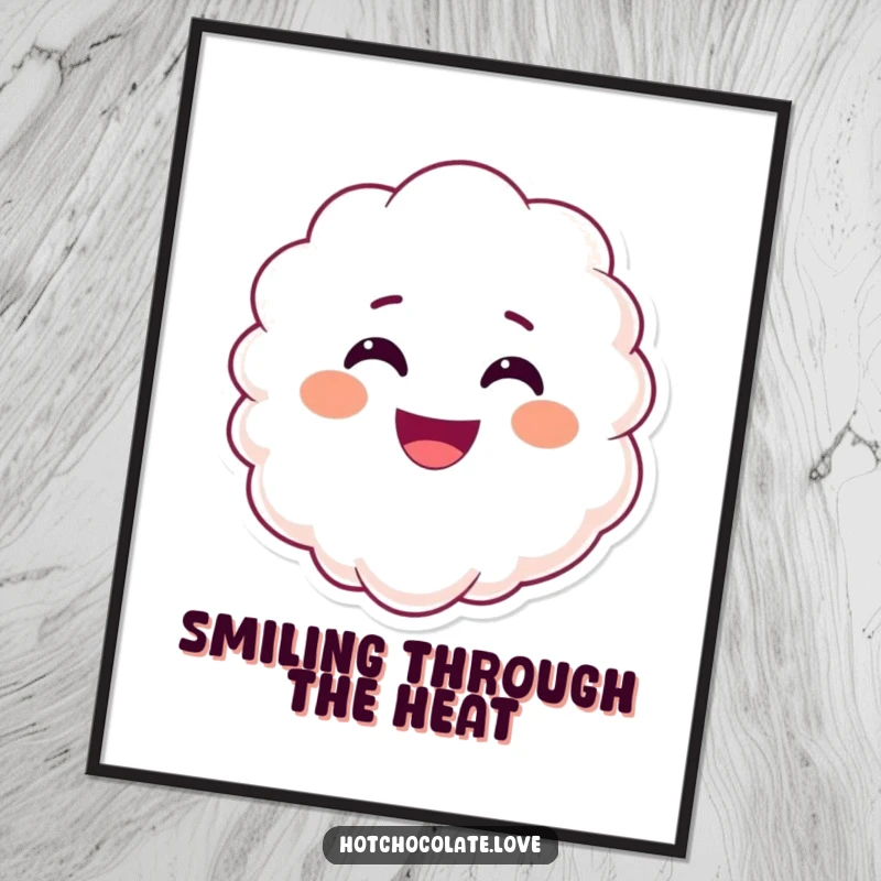 Funny smiling steam digital art print, with a happy face, offering instant warm charm and cheerful delight.