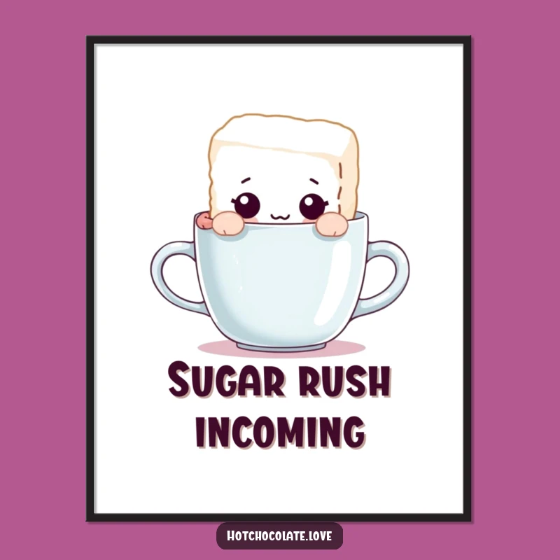 Funny Sugar Cube Digital Art: Curious Character Peeking, Instant Whimsical Wall Decor Gift