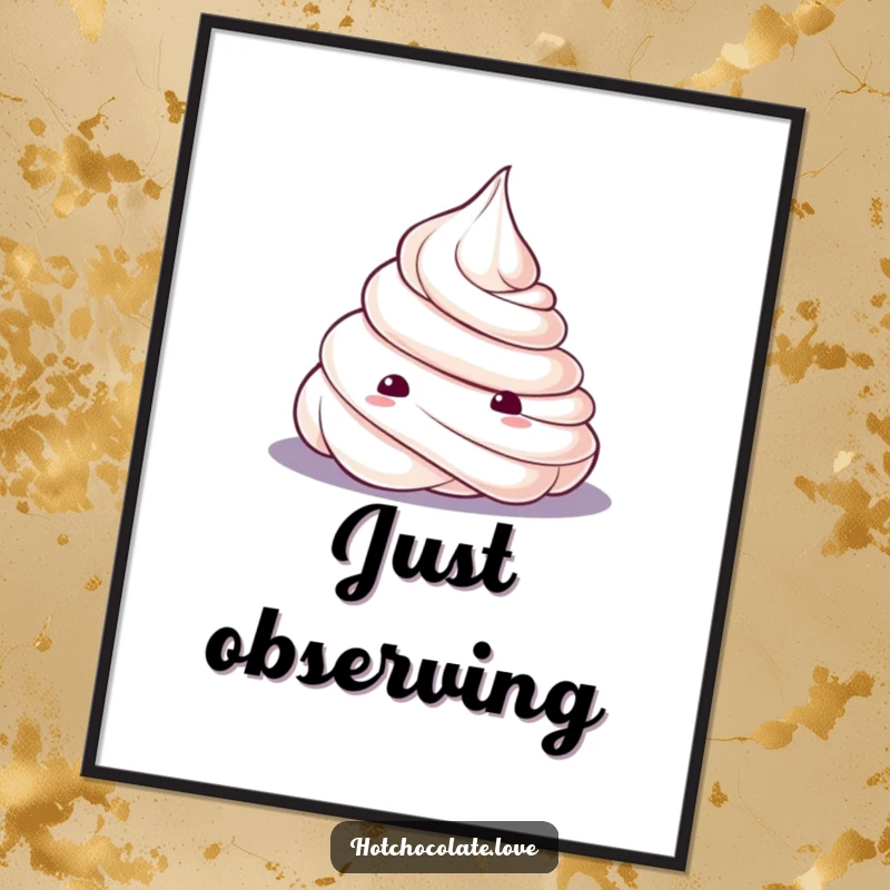 Funny Digital Art Print of a curious whipped cream dollop, perfect for instant download and adding a sweet, playful vibe to walls.