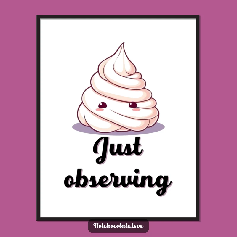 Funny Whipped Cream Dollop Digital Art: Curious Peek for Whimsical Decor, Gift