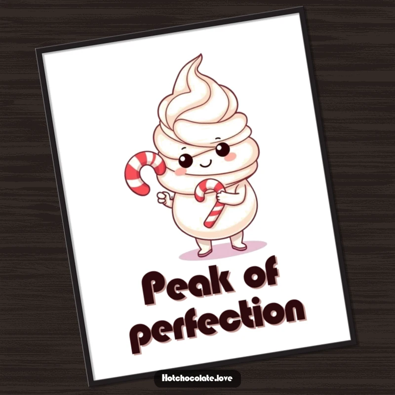 Funny whipped cream proudly holding a tiny candy cane, available as a digital art print, perfect for festive and whimsical decoration.