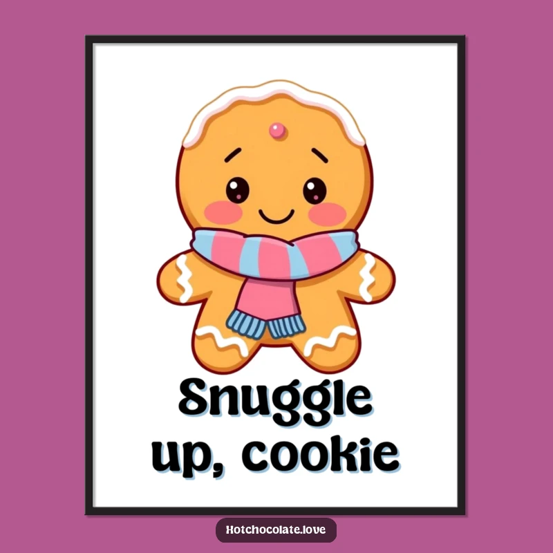 Funny Gingerbread Cookie Digital Art: Delighted Scarf Instant Holiday Decor
