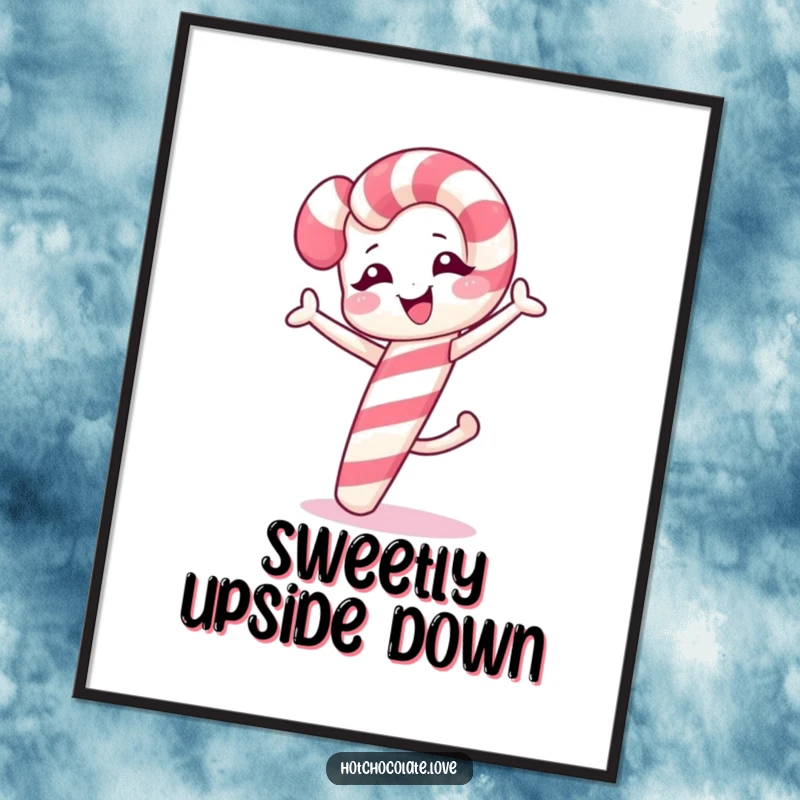Funny winking candy cane executing a cartwheel, offered as an instant digital art download.
