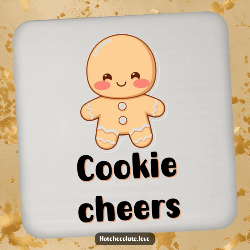 Funny gingerbread man coasters showing a shy, blushing gingerbread man offering a greeting, protecting furniture with warm humor.