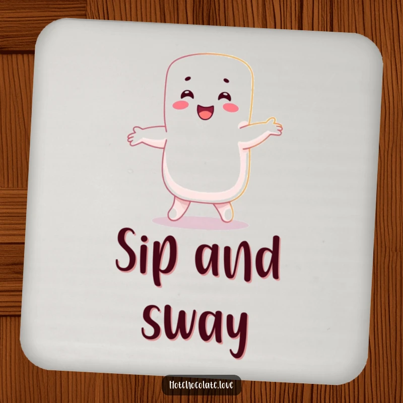 Funny Marshmallow Coaster: A happy marshmallow person performs a joyful dance, adding a sweet and cheerful touch to drink service.