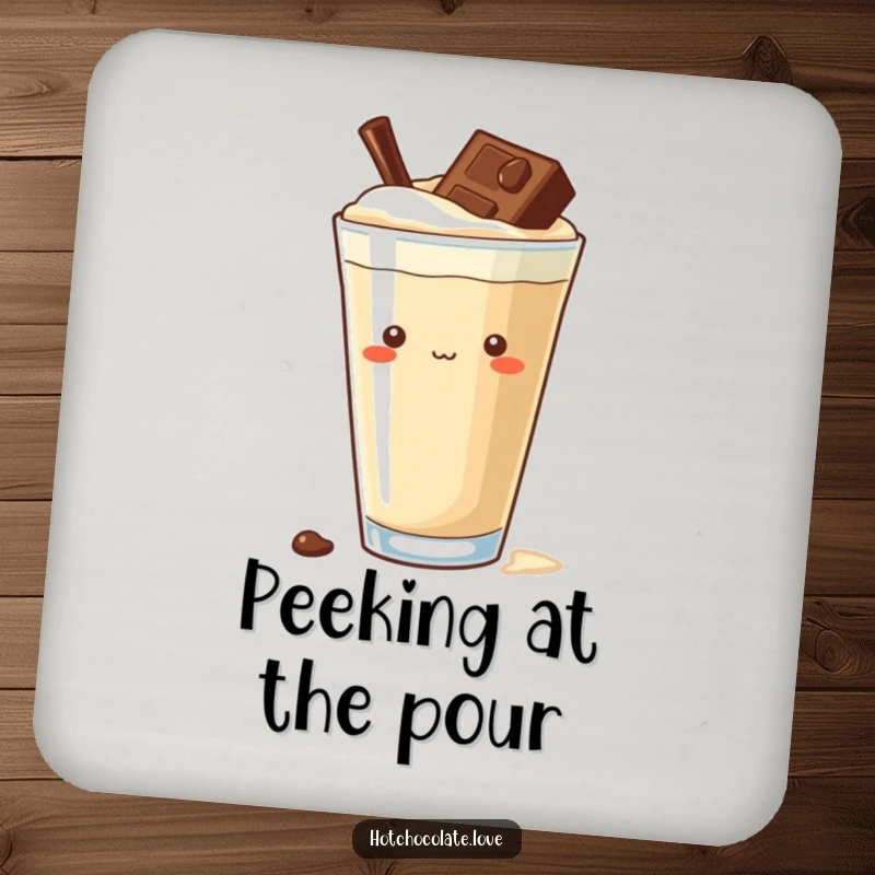 Funny curious chocolate chip coaster, peeking from a rich drink, adding playful intrigue and charm to protect surfaces.
