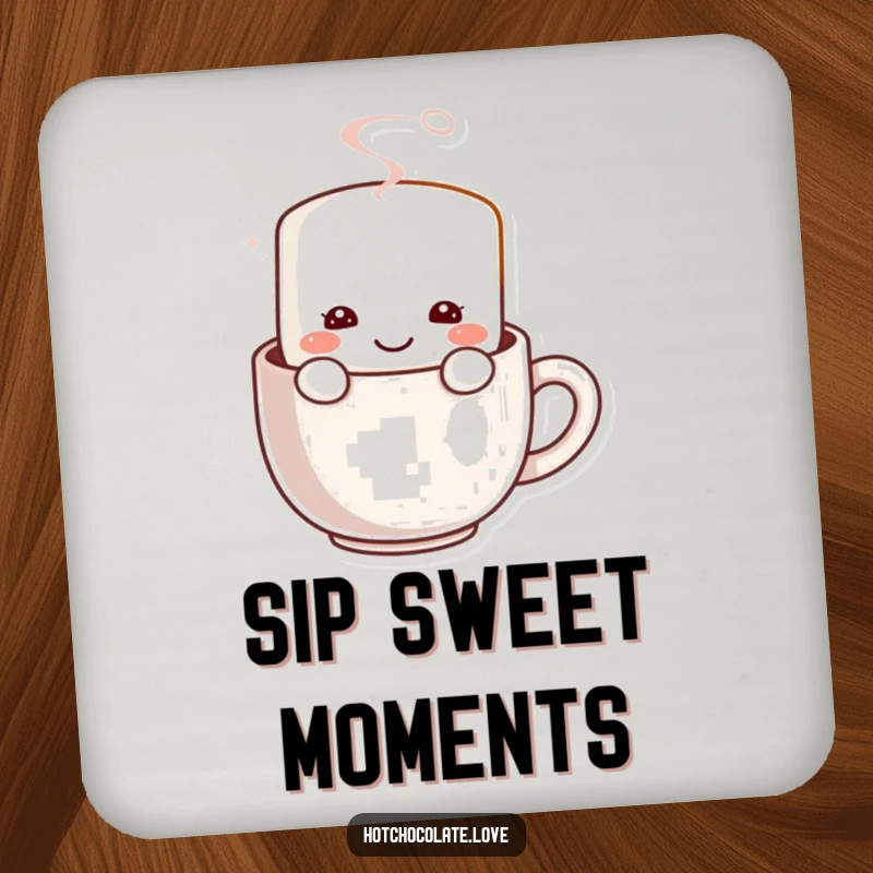Funny Marshmallow Coaster: A smiling marshmallow character in a steaming mug, adding charm and surface protection.