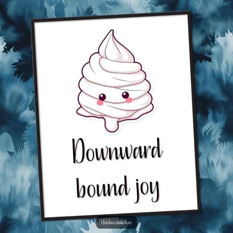 Funny whipped cream dollop captured in a dynamic rolling pose, bringing cheerful energy to wall art.