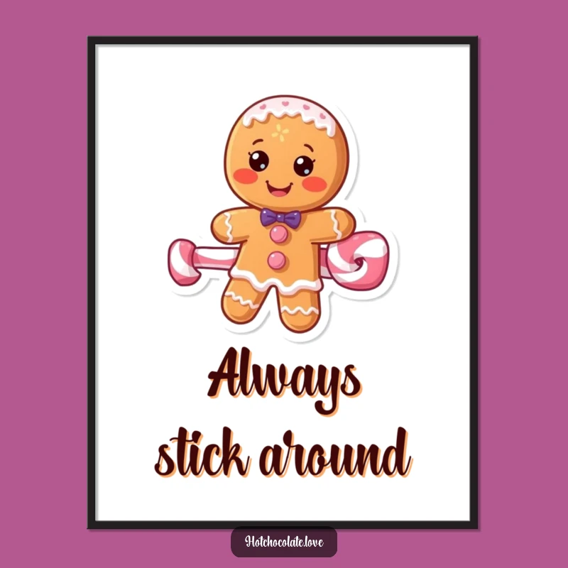 Funny Gingerbread Man Peppermint Stick Poster - Whimsical Wall Art Gift