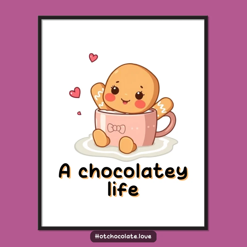 Funny Gingerbread Poster: Hot Chocolate Swim Art - Whimsical Wall Decor