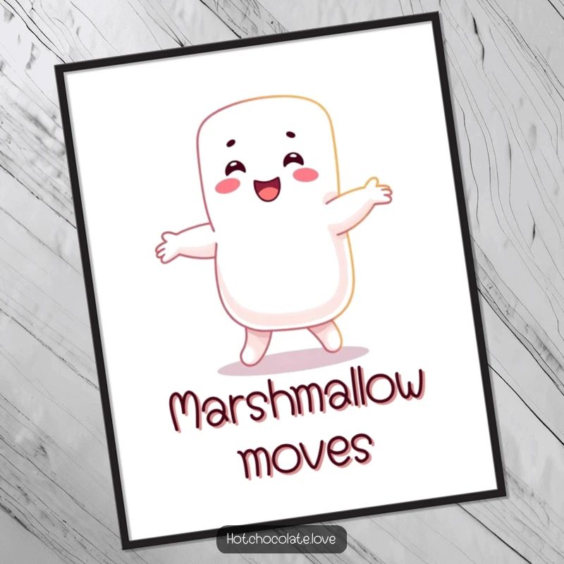 Funny Marshmallow Poster: A happy marshmallow person captured mid-dance, radiating pure joy and sweet, whimsical energy.