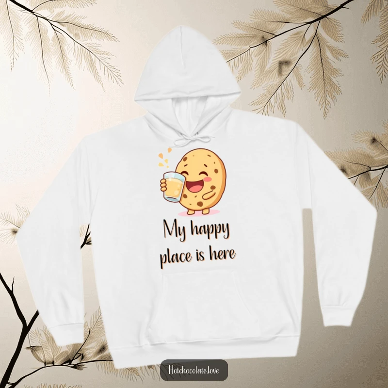 Funny happy cookie hoodie, showing a jovial sip, providing cozy warmth and cheerful happiness for delightful everyday wear.