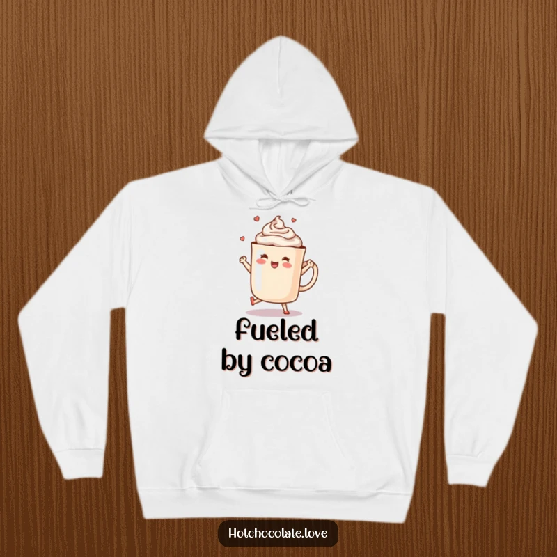 Funny Hot Chocolate Hoodie: A steaming mug of hot chocolate dances with happiness.