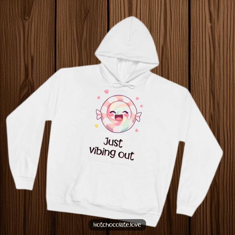 Funny Hoodie showcasing a content peppermint candy spinning with absolute joy, providing warmth and a festive feel.