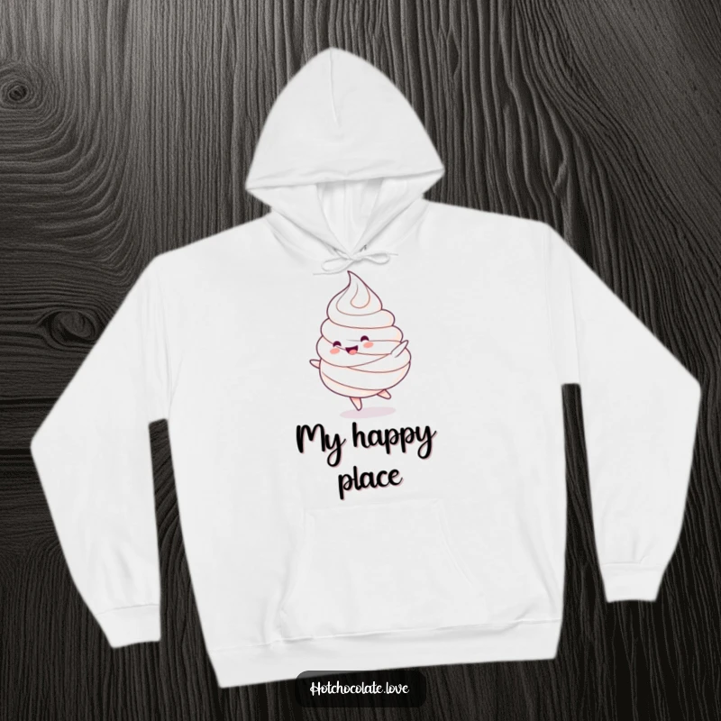 Funny hoodie: A charming whipped cream dollop character doing a happy spin. Cozy and sweet design.