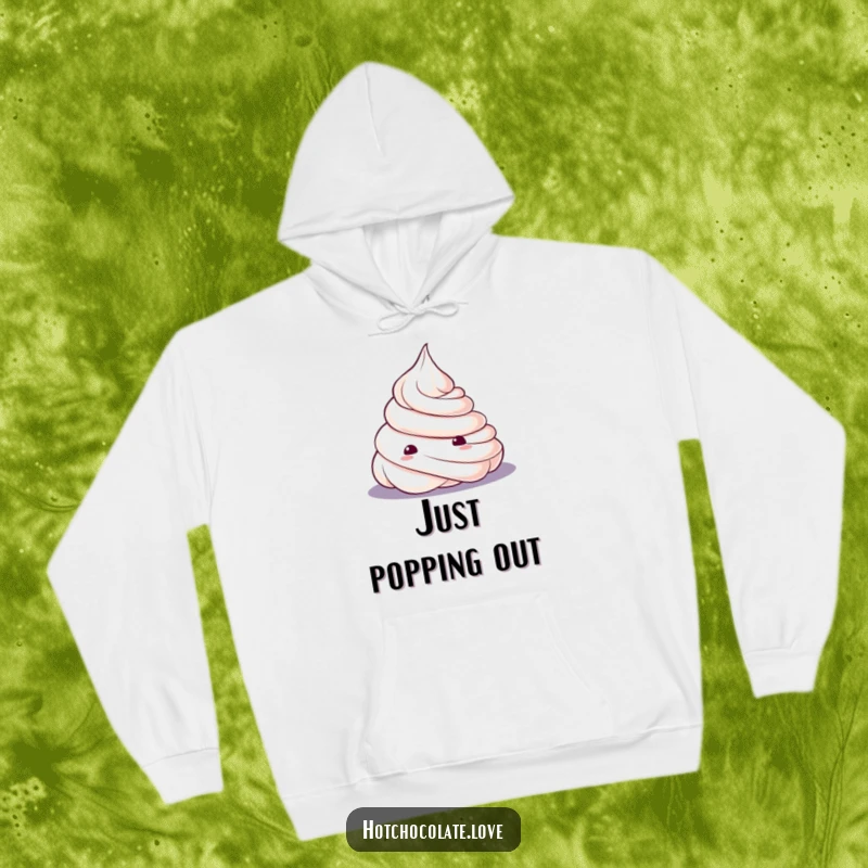 Funny Hoodie showcasing a curious whipped cream dollop with a playful expression, promising warmth and a dash of sweetness.