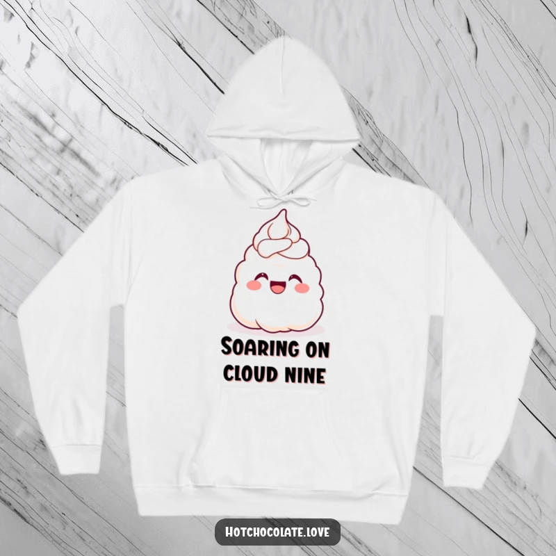 Funny Hoodie featuring a content dollop of whipped cream cheering with pure glee, symbolizing ultimate comfort and sweet happiness.