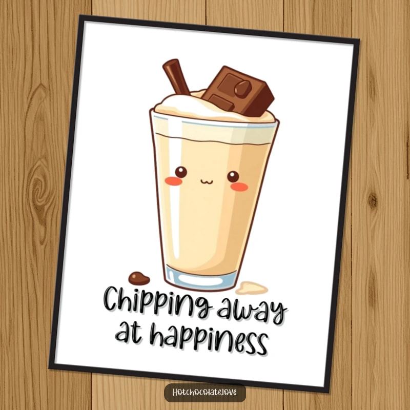 Funny Free Printable Wall Art: Chocolate chip cookie curiously peeking out from a dark beverage, eye-catching.