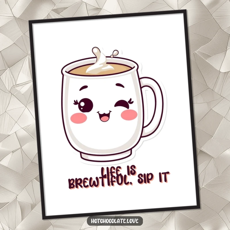 Funny Free Printable Mug Wall Art, winking contentedly, a steaming cup of joy, adding cheerful downloadable decor.