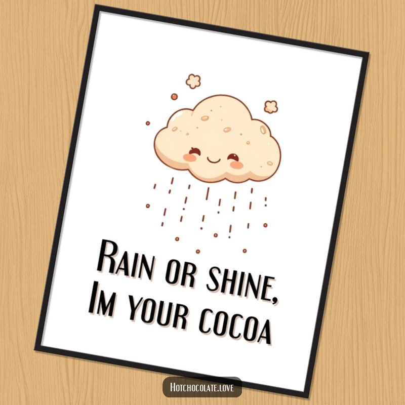 Funny Free Printable Wall Art: A cheerful cocoa powder cloud happily raining down delightful, whimsical patterns.