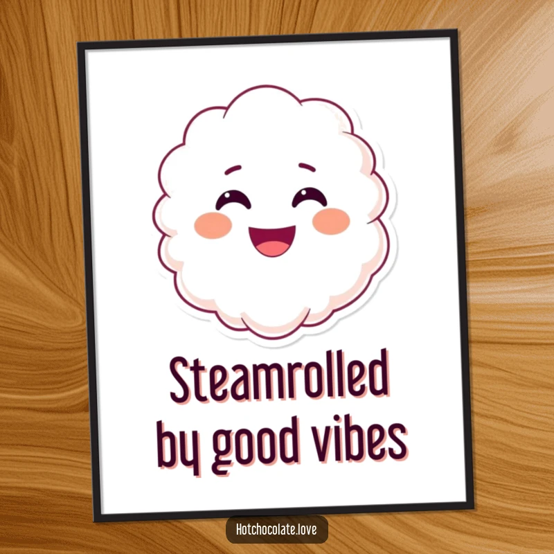 Funny Free Printable Wall Art: Smiling steam puff with a happy face, emanating warmth and cheerfulness.